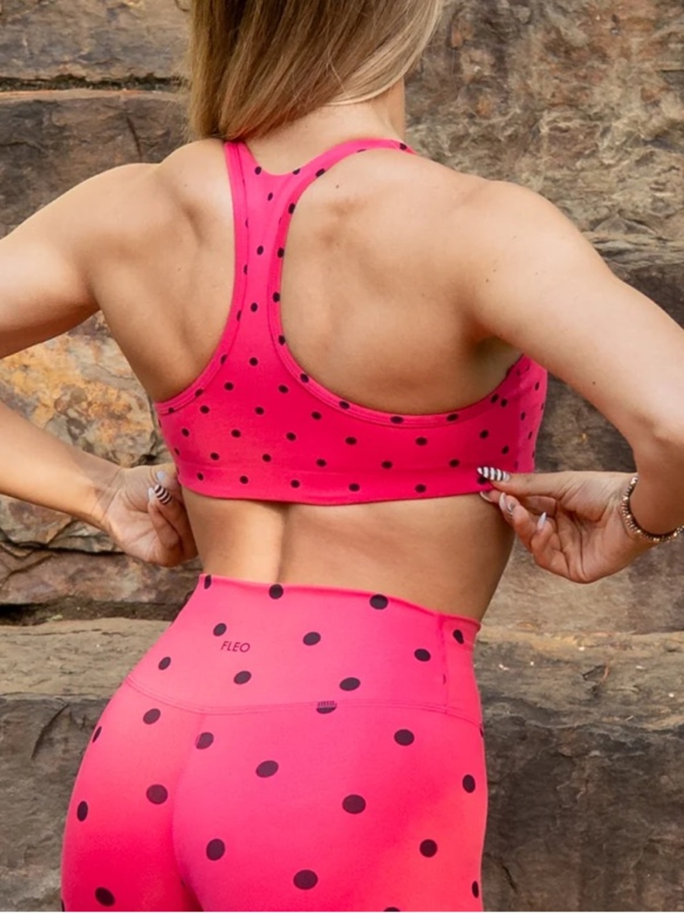 FLEO Sage Racerback Sports Bra Medium Support Ladybug Medium BNWT Pink Polka Dot - Picture 3 of 8